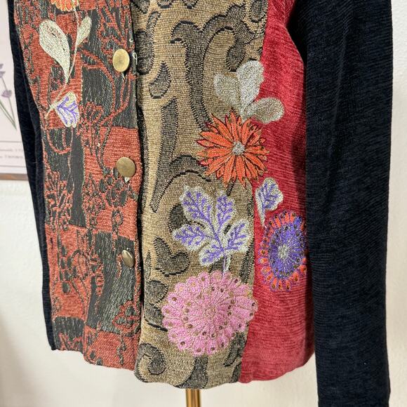 90s Y2k Floral Butterfly Embroidered Tapestry Jacket Whimsigoth Goth Witchy L - Picture 6 of 14